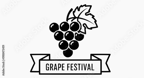 Grape Festival Logo with Bunch of Grapes and Ribbon Banner