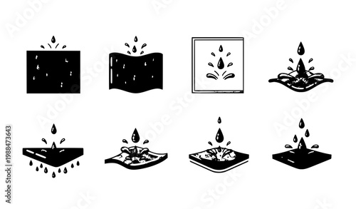 Water repellent surface icons showing anti wetting material and waterproof protection concept vector illustration