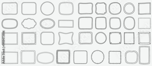 A collection of various empty picture frame outlines isolated on white background, Vector