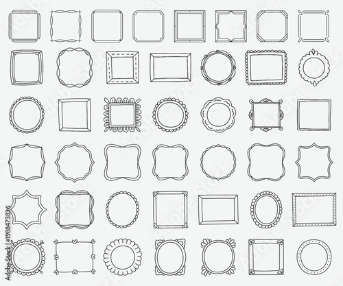 Variety of hand-drawn frames and borders in different shapes and styles.