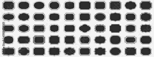 Extensive collection of black and white graphic design frames, labels, and decorative elements.