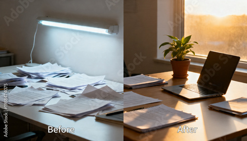 Before vs after comparison, clean split design