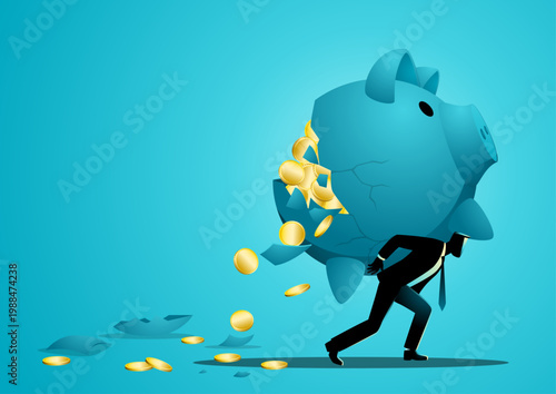 Broken Piggy Bank Losing Money Businessman Financial Loss Concept Illustration