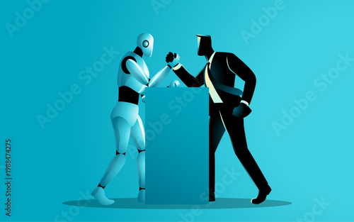 AI vs Human Competition Arm Wrestling Robot Replacing Jobs Business Concept