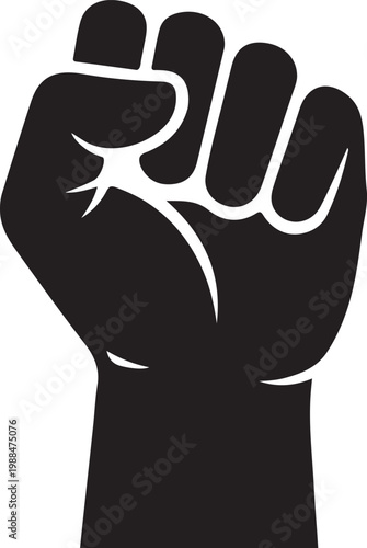 Black and white illustration of a raised clenched fist representing power and solidarity Vector