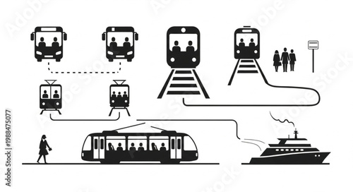 Public Transportation Network Infographic Icons.