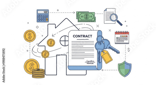 Real Estate Contract Agreement with House Keys and Money.