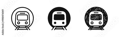 Subway Metro Train Icon Set in Outline, Solid, and Hand-Drawn Styles