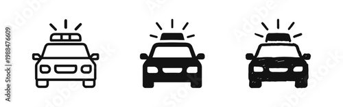 Police Car Icon Set - Front View Emergency Vehicle Symbols
