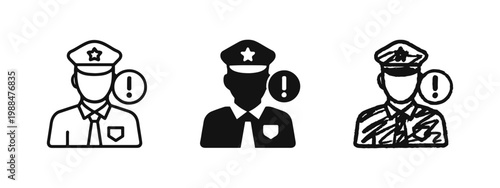 Police Officer Alert Icon Set - Security Warning and Notification Symbols