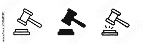 Judge Gavel Law Icon Set - Justice and Auction Hammer Graphics