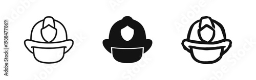 Firefighter Helmet Icon Set - Fire Department Protection Symbols