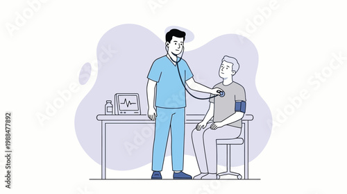 Professional Cardiologist Doctor Examining Male Patient Heart with Ste