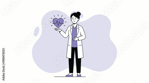Female Cardiologist Doctor Holding Glowing Heart Pulse Icon Illustrati