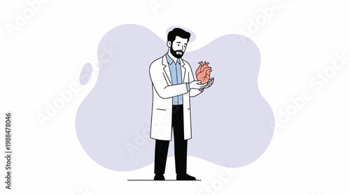 Professional Male Cardiologist Surgeon Holding Human Heart Organ Vecto