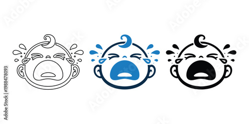 Crying Baby Face Icon Set – Infant Emotion and Distress Vector Collection
