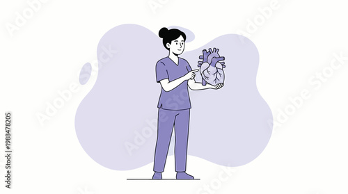 Female Cardiologist Pointing at Human Heart Anatomical Model Professio