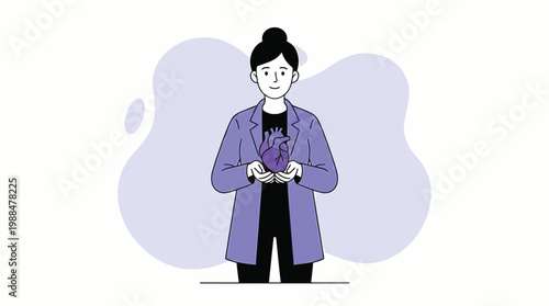 Female Cardiologist Holding Human Heart Organ Illustration for Healthc