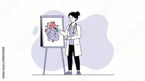 Female Cardiologist Explaining Human Heart Anatomy on Flipchart Profes