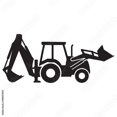 Backhoe loader silhouette icon for construction and earthmoving equipment design
