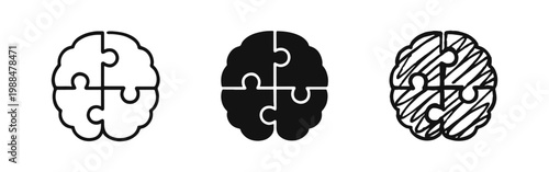 Human brain puzzle icon designs representing logic, intelligence, and creative thinking