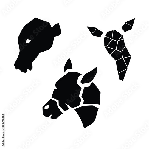Abstract Fragmented Low Poly Animal Head Silhouette Set