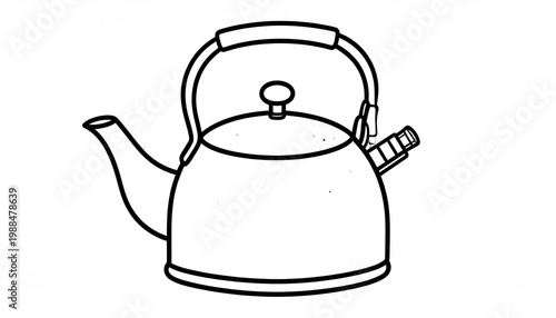 Simple Line Drawing of a Classic Whistling Kettle.