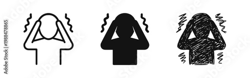 Person holding head icon representing stress, headache, anxiety, and mental pressure
