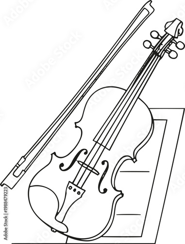 Fiddle Line Art – Violin with Sheet Music Outline Illustration