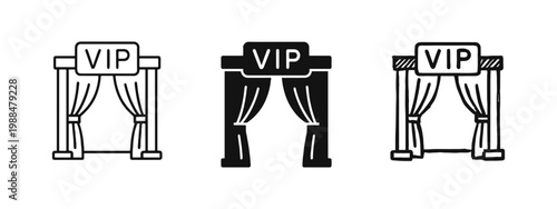 VIP entrance icon set with curtains and luxury theater stage for exclusive events