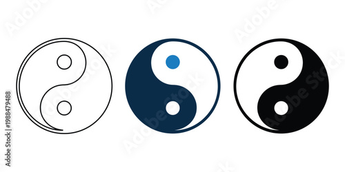 Yin Yang Symbol Icon Set – Balance and Harmony Vector Collection