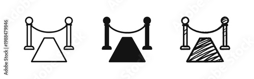 Red Carpet Entrance with Stanchions Icon Set for VIP and Celebrity Events