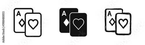 Two Aces Playing Cards Icon Set in Outline, Solid, and Doodle Styles