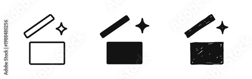 Open Surprise Box with Sparkles Icon Set for Magic and Gift Themes