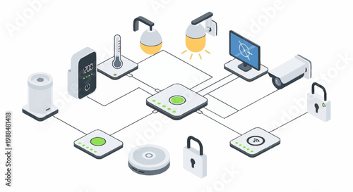 Smart home automation system with connected devices.