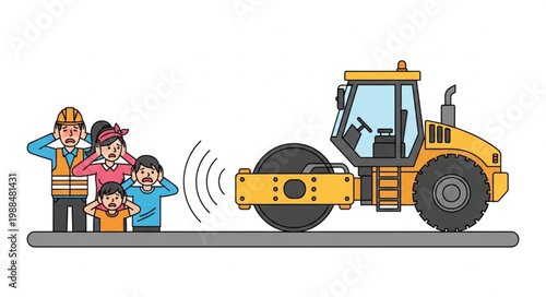 Road Roller Machine Causing Noise Pollution Affecting Family.