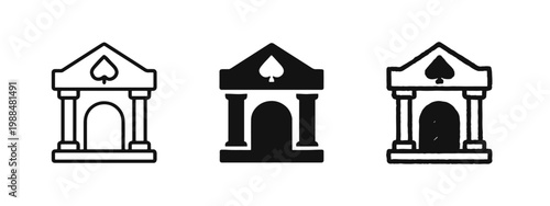 Casino gambling building icon set in outline, solid, and hand-drawn styles
