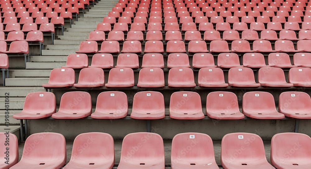 Naklejka premium Rows of empty stadium seats in pink ready for spectators or events