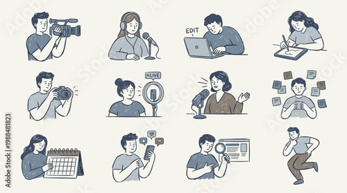 Collage of diverse people engaged in broadcast and digital media activities