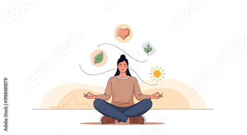 Woman Meditate: Embrace Balance Wellness and Inner Peace Through Illustration