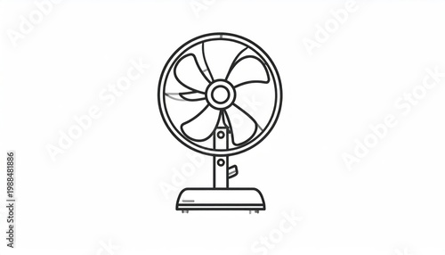 Simple Line Drawing of a Desk Fan.
