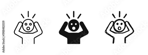 Shocked surprised person icon set in outline, solid, and hand-drawn styles