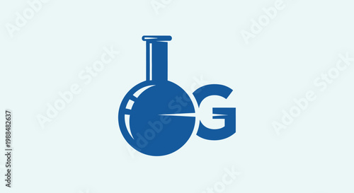 Blue science lab flask and letter G logo icon