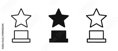 Star Award Pedestal Icon Set for Achievement and Success Recognition in Outline Solid and Doodle Styles