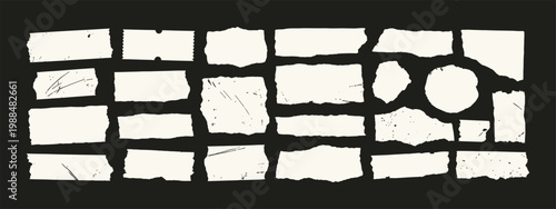 Collection of White Torn Paper and Distressed Tape Elements