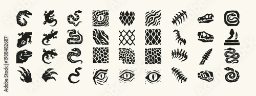 Reptile and Snake Linocut Icon Collection
