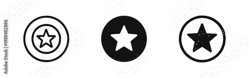 Circle Star Icon Set for Favorites Bookmarks and Best Quality Rating in Outline Solid and Hand Drawn Styles