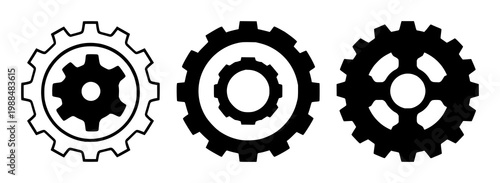 Gear wheel set with solid black icon on white background featuring algorithm optimization, gear mechanics, technical illustration with vector and design