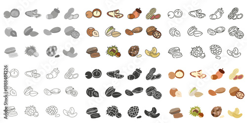 The concept of healthy eating. A collection of nuts in various styles. A variety of nuts.