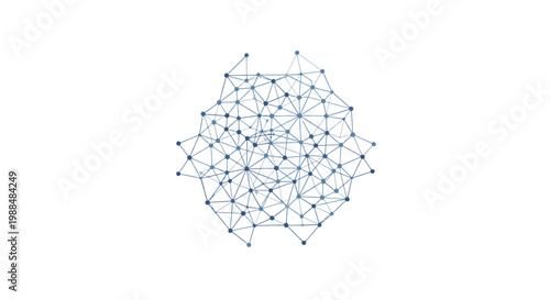 Abstract blue network of interconnected dots and lines representing data, technology, communication, and digital connections on a clean white background.